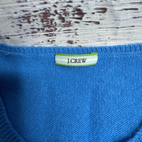 J.Crew Women’s 100% Cashmere Argyle Short-Sleeve Sweater Top Blue Gray Cream - Picture 2 of 5